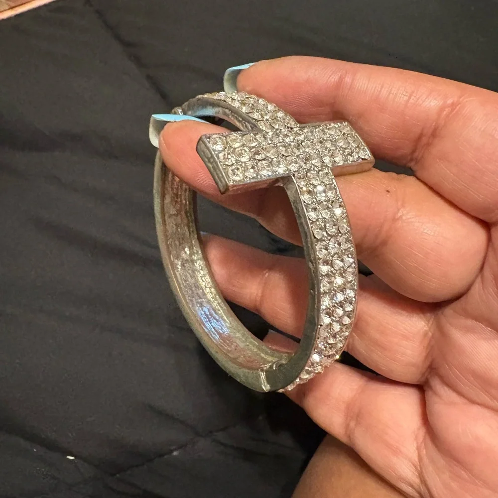 Silver Crystal Cross Bracelet